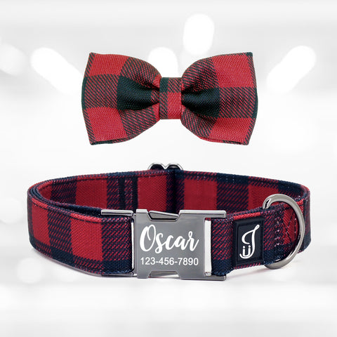 Buffalo plaid dog bow tie best sale